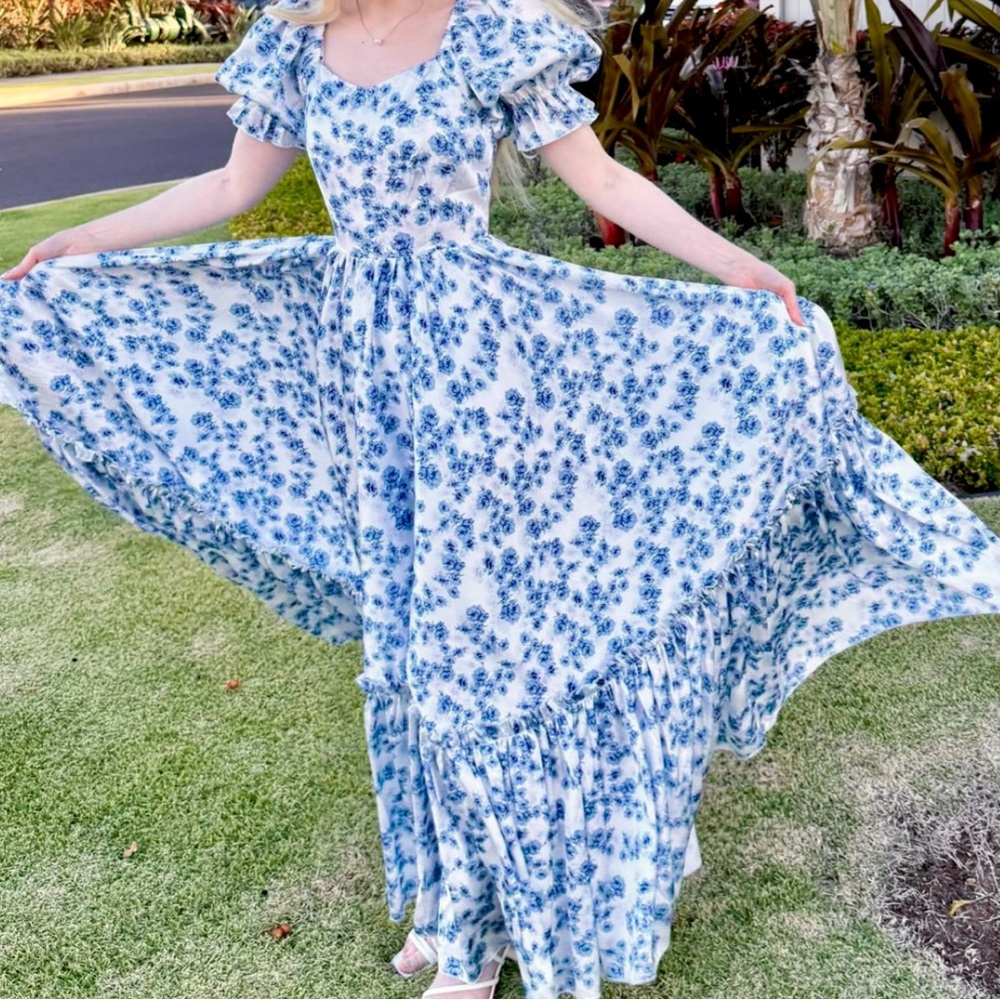 Ivy City Co Blue and White Smocked Maxi Dress NEW WITH TAG - Picture 3 of 3
